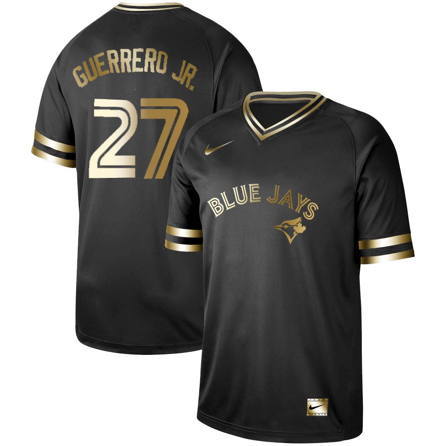 Men Toronto Blue Jays 27 Guerrero jr Nike Black Gold MLB Jerseys